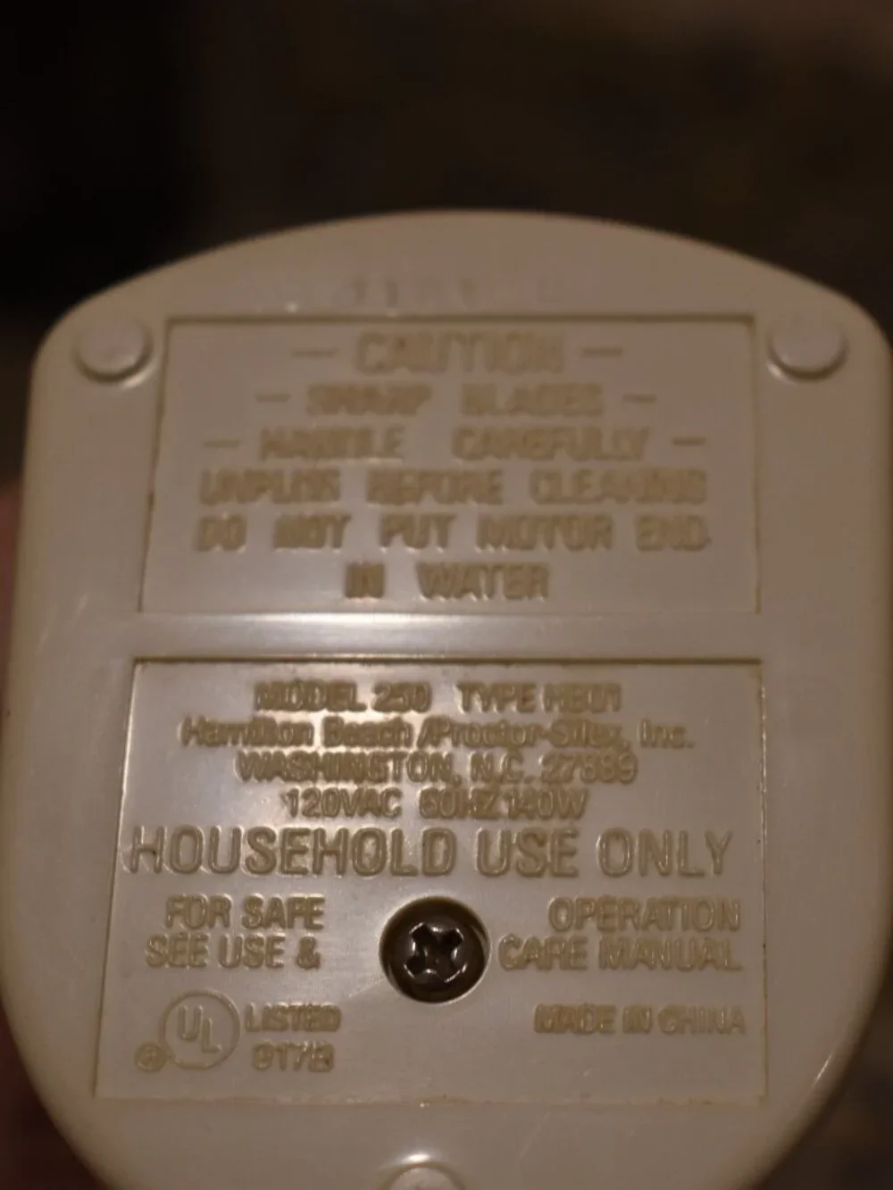 Hamilton Beach Hand Blender Immersion Mixer Model 250